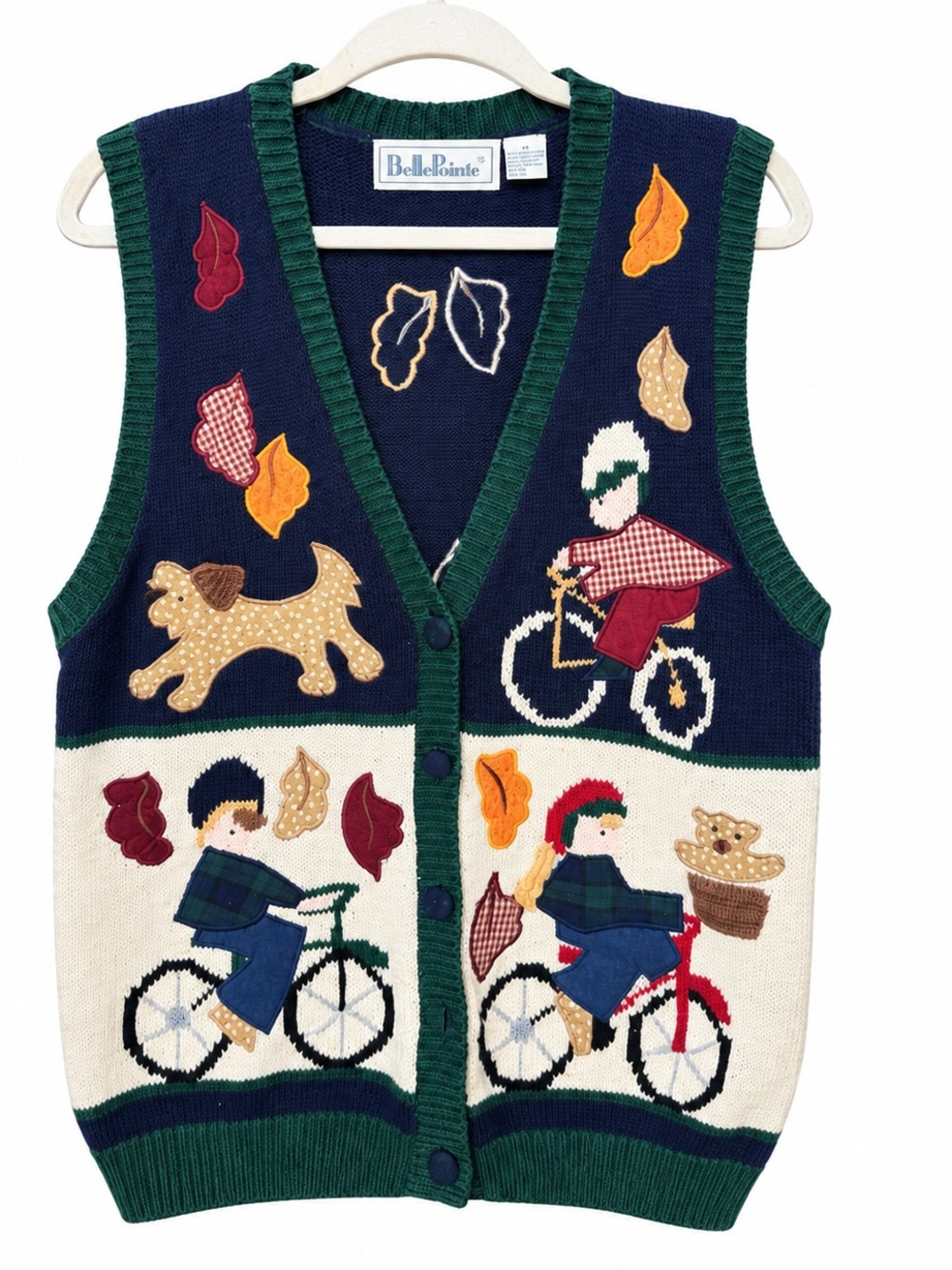 Vintage Sweater Vest Fall Sweater Dog Leaves Bike Kids Teacher Grandma Appliqué